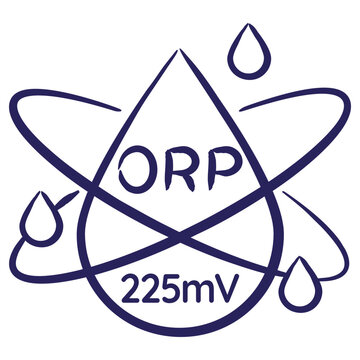 Minimal vector icon of the Oxidation Reduction Potential ORP, calibration 225mV, isolated on transparent background. Blue outline pictogram of measuring unit of water quality, hand-drawn with a brush