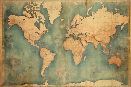 Vintage old earth map on white background Generative AI 