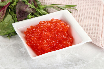 Red caviar in the bowl