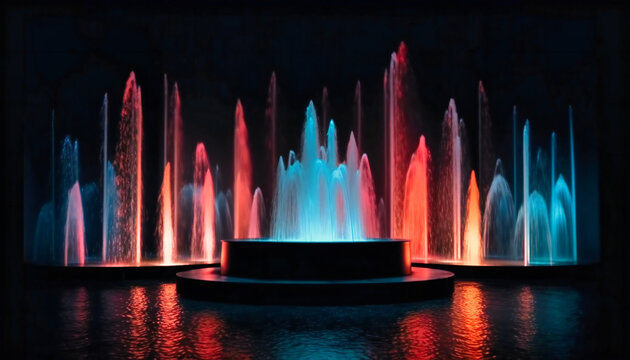 water fountains light up a dark night