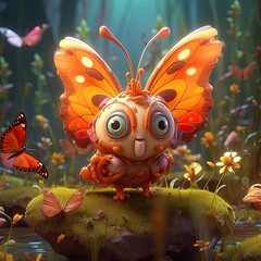 Fototapeta na wymiar Colorful cartoon butterfly with big eyes