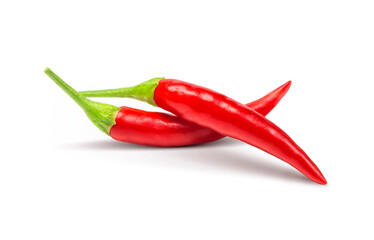 Red chili peppers on a white background. Kitchen spice ingredient.