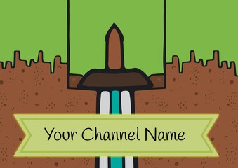 Illustration of banner with your channel name text over knife and brown, green abstract background