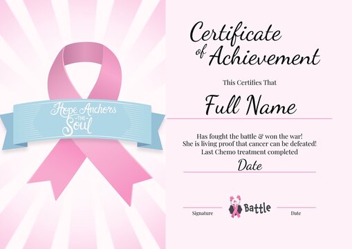Illustration of certificate of achievement, this certifies that full name text with awareness ribbon - Powered by Adobe