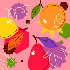 Vector graphics in a trendy minimalist style with geometric elements and fruits. Elements for design.