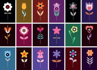 Gordijnen Set of flower vector icons. Collection of vector images, decorative seamless background. Each one of the design element created on a separate layer and can be used as a standalone image. ©  danjazzia