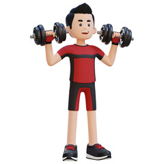 3D Sportsman Character Performing Dumbbell Shoulder Press