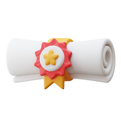 certificate roll with badge 3d icon