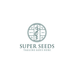 
Emblem logo for agriculture. Vector seed. Natural logo line art
