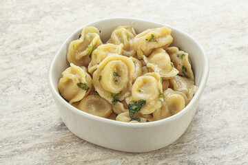 Russian boiled dumplings with meat