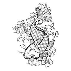 Black tattoo koi fish on white background