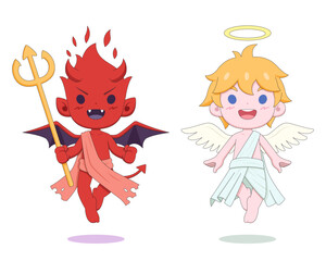 Cute Devil and Angel cartoon illustration