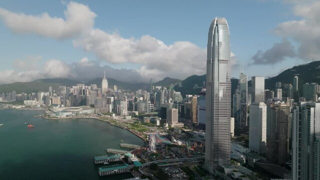4k H.264 3840x2160 59.9fps drone view of Hong Kong central skyscrapper 
