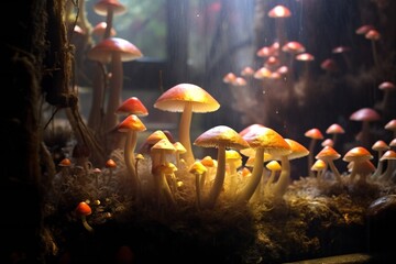 Fototapeta na wymiar Life of mushrooms in magic forest Generative AI 