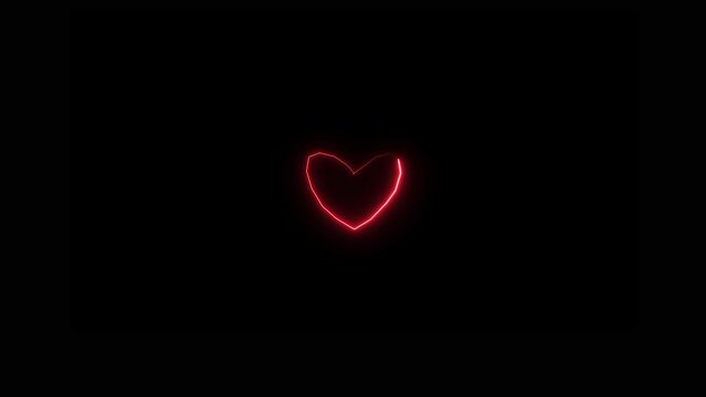 Neon Light  Heart  Loading Icon with  Neon Effect Loop Out on Black Background. Valentines day design element and Amazing Glowing neon heart.,