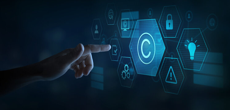 copyright or patent concept, intellectual property, copyright  button with icons