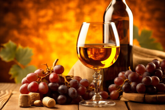 wine glass alcoholic food background grape alcohol bottle drink winery beverage. Generative AI.