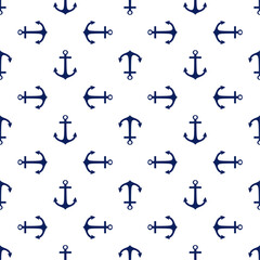 Seamless pattern with blue anchors and white background