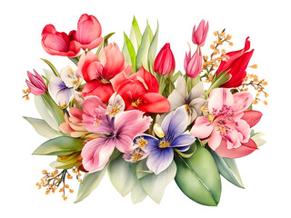 watercolor of flower bouquet clipart on transparent background,generative ai