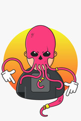 Design vector illustration of Mime in octopus mask cassock and white gloves 