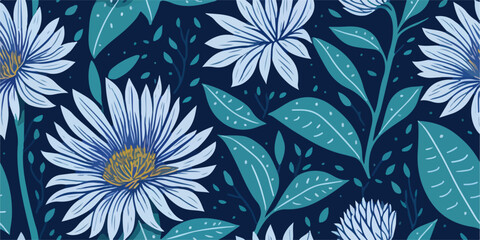 Aster Flower Wonderland: Magical and Whimsical Floral Scene in Vector