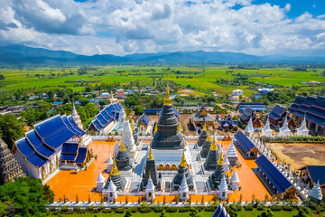 Top-view aerial photo from the drone of Wat Ban Den temple or Wat Den Sa Lee Sri Muang Gan at...