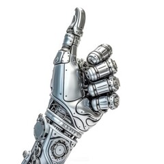 A robot hand giving thumbs up isolated on white background - Generative AI