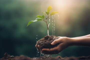 Fototapeta premium Women's hands plant a tree World Environment Day concept of planting forests. Earth day concept. Generative AI