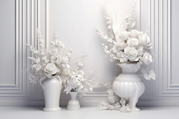 White flowers isolated on White background abstract for display product. Bouquet wedding with Generative Ai.