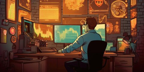 Trader at their desk with charts on screens