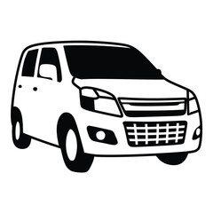 small cheap car symbol, low occupant, black and white line art vector