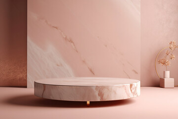 Product presentation template. White marble podium with gold elements