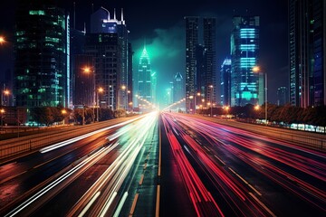 Fototapeta na wymiar Light streaks of traffic in a modern city at night