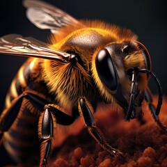 Macro shot of a single bee on a flower
