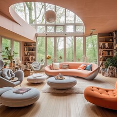 Bauhaus interior design in soft pastel colours and natural light