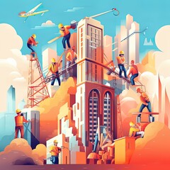 Construction work on labour day concept art