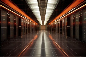 Fototapeta premium Modern datacenter of servers and SSDs in modern light