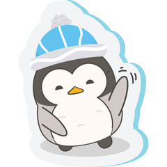 vector set of cute funny different penguins. Colorful childish vector illustration in flat style.