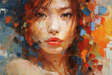 Beautiful woman portrait, palette knife painting. Generative art, is not based any specific image or character