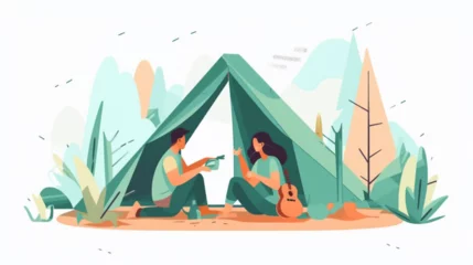 Fotobehang Tent UI illustration, tent camping UI illustration, outdoor tent UI illustration © jiejie