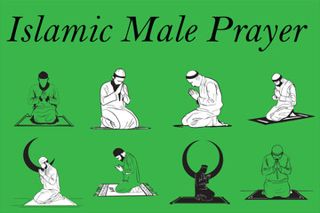 8 different types of islamic male prayer , muslim , solat 