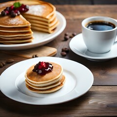 Pancake with cream and jam on a neutral background created and generated by AI