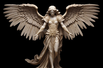 Elegant beauty of a woman angel statue with magnificent outstretched wings, embodying grace, serenity, and ethereal charm in this enchanting sculpture. Ai generated