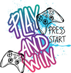 Typography gamer print with joystick. For boys graphic tees © SokolArtStudio