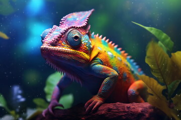 Fototapeta premium Lizard chameleon on colorful background