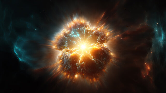 View of the birth of a star in space during a nebula explosion. Nuclear fusion of cosmic clouds of gas and dusts. Universe background. Generative ai