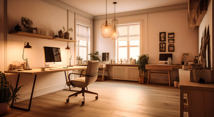 an empty white home office with some desks