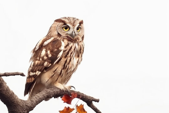 Generaive AI.
an owl on a tree branch white background
