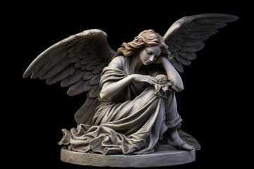 Fototapeta premium Elegant beauty of a woman angel statue with magnificent outstretched wings, embodying grace, serenity, and ethereal charm in this enchanting sculpture. Ai generated