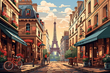Paris urban landscape. Pattern with houses. Illustration - obrazy, fototapety, plakaty